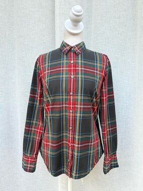 J.Crew plaid green blue red button down blouse